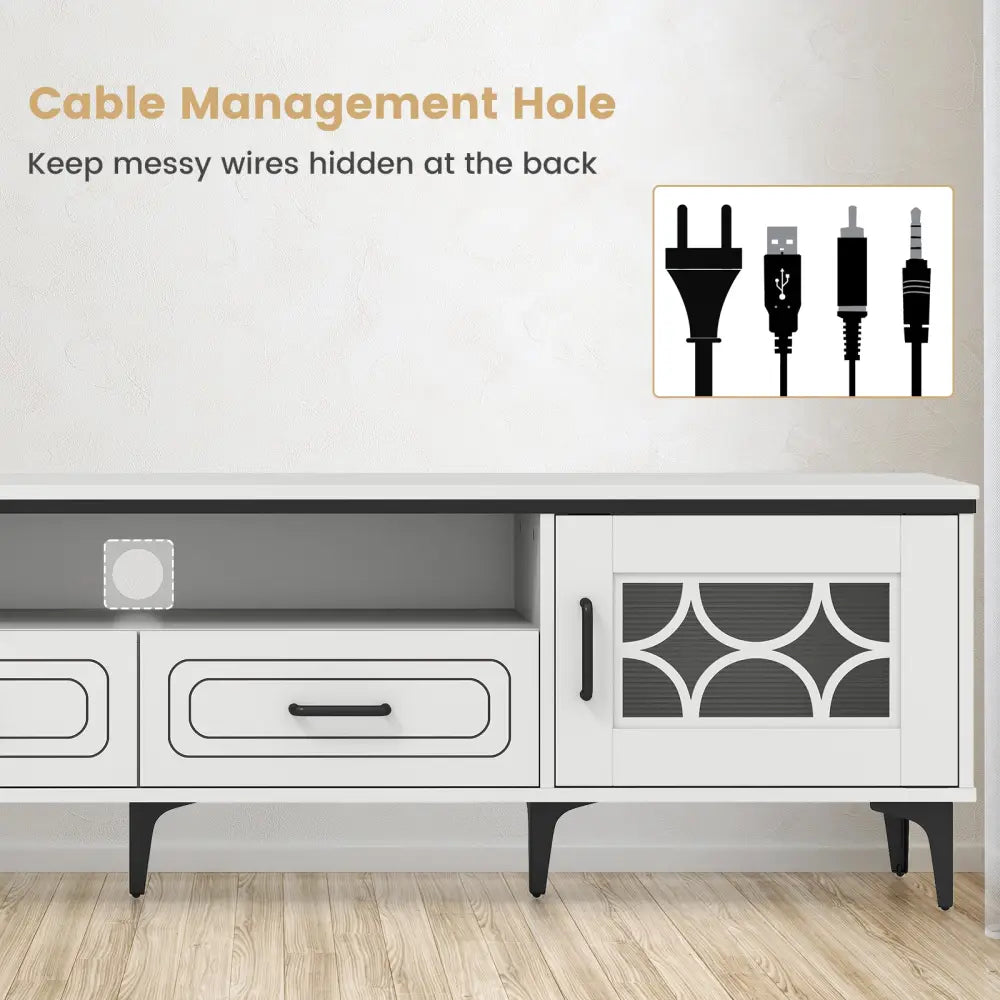 Farmhouse TV Stand for TVs up to 80 Inch with 2 Drawers-White - White - Entertainment Centers & TV Stands