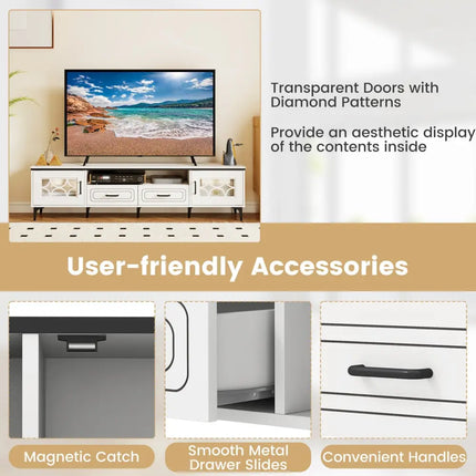 Farmhouse TV Stand for TVs up to 80 Inch with 2 Drawers-White - White - Entertainment Centers & TV Stands