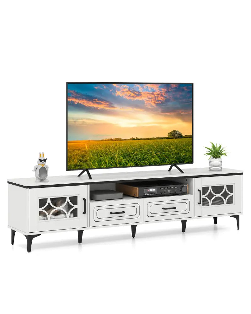 Farmhouse TV Stand for TVs up to 80 Inch with 2 Drawers-White - White - Entertainment Centers & TV Stands