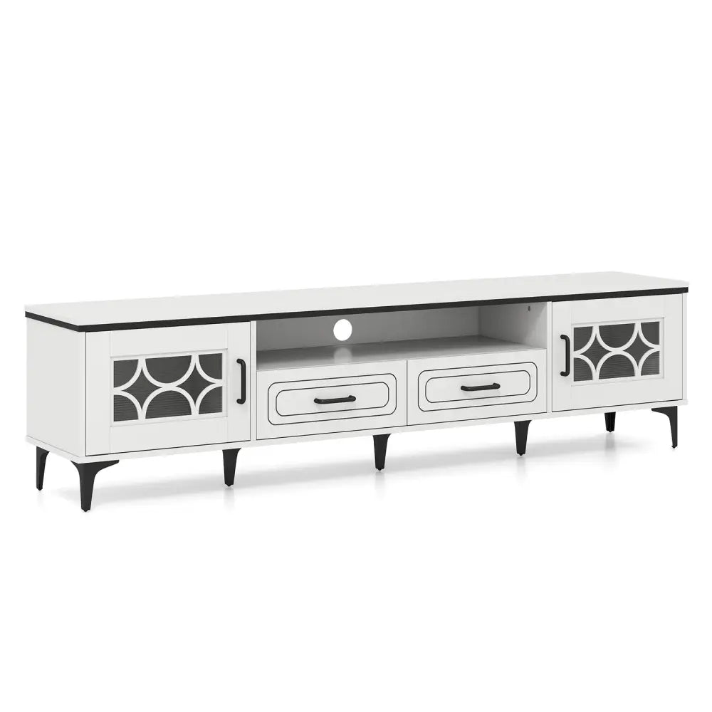 Farmhouse TV Stand for TVs up to 80 Inch with 2 Drawers-White - White - Entertainment Centers & TV Stands