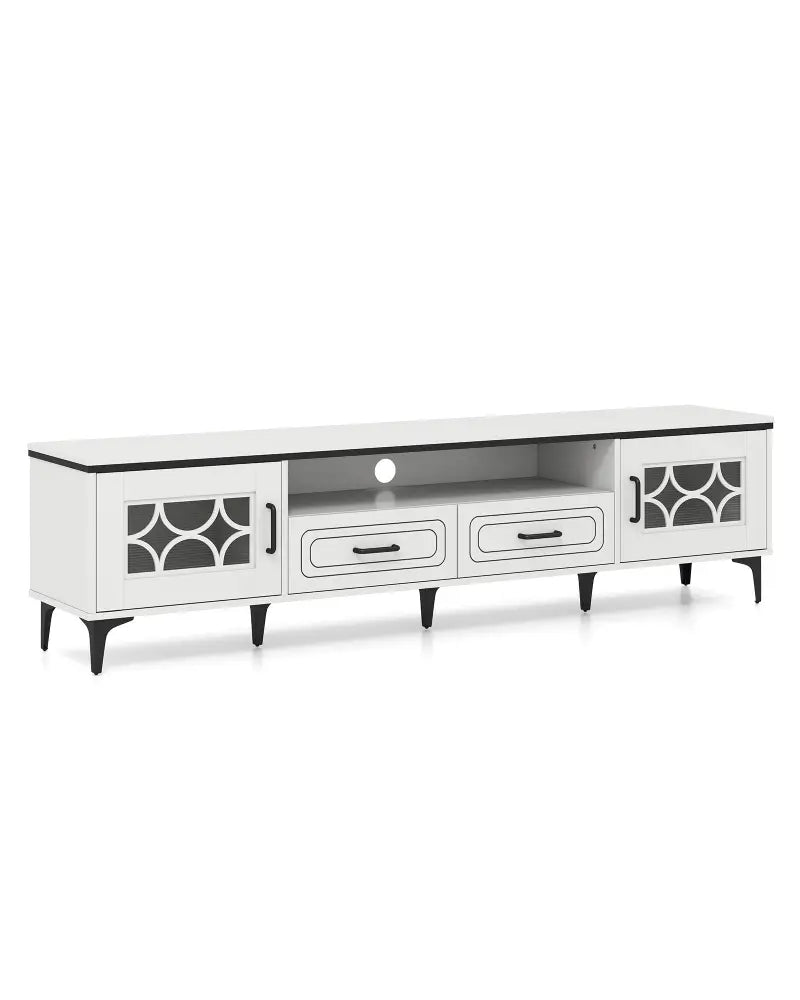 Farmhouse TV Stand for TVs up to 80 Inch with 2 Drawers-White - White - Entertainment Centers & TV Stands