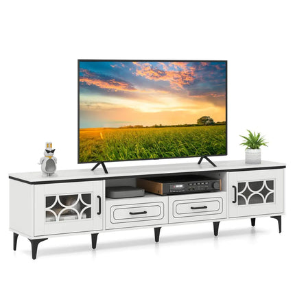 Farmhouse TV Stand for TVs up to 80 Inch with 2 Drawers-White - White - Entertainment Centers & TV Stands