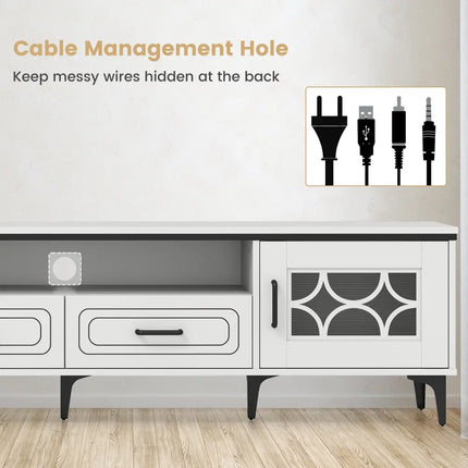 Farmhouse TV Stand for TVs up to 80 Inch with 2 Drawers-White - White - Entertainment Centers & TV Stands
