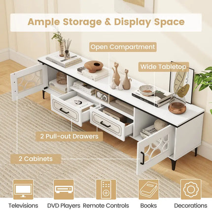 Farmhouse TV Stand for TVs up to 80 Inch with 2 Drawers-White - White - Entertainment Centers & TV Stands