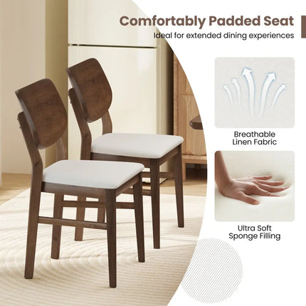Farmhouse Upholstered Kitchen Chairs Set of 2 with Rubber Wood Frame-Walnut - Walnut - Dining Chairs