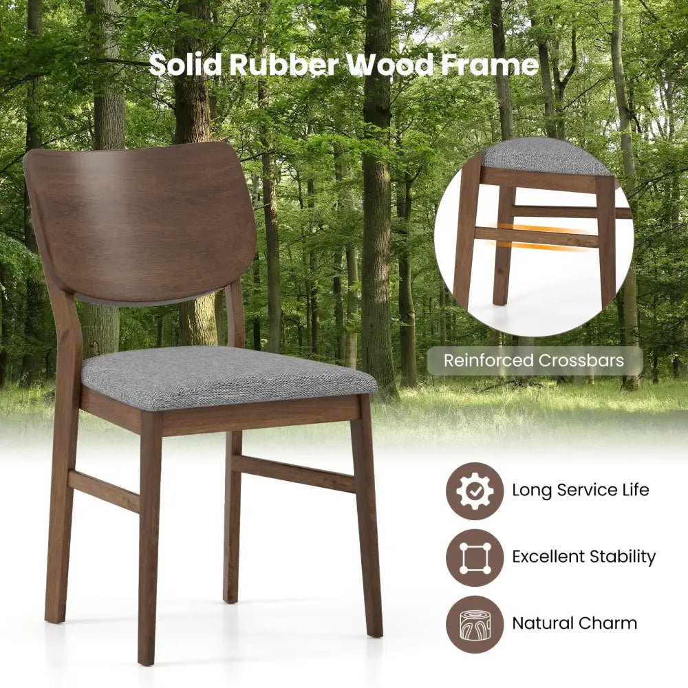 Farmhouse Upholstered Kitchen Chairs Set of 2 with Rubber Wood Frame-Gray - Gray - Dining Chairs