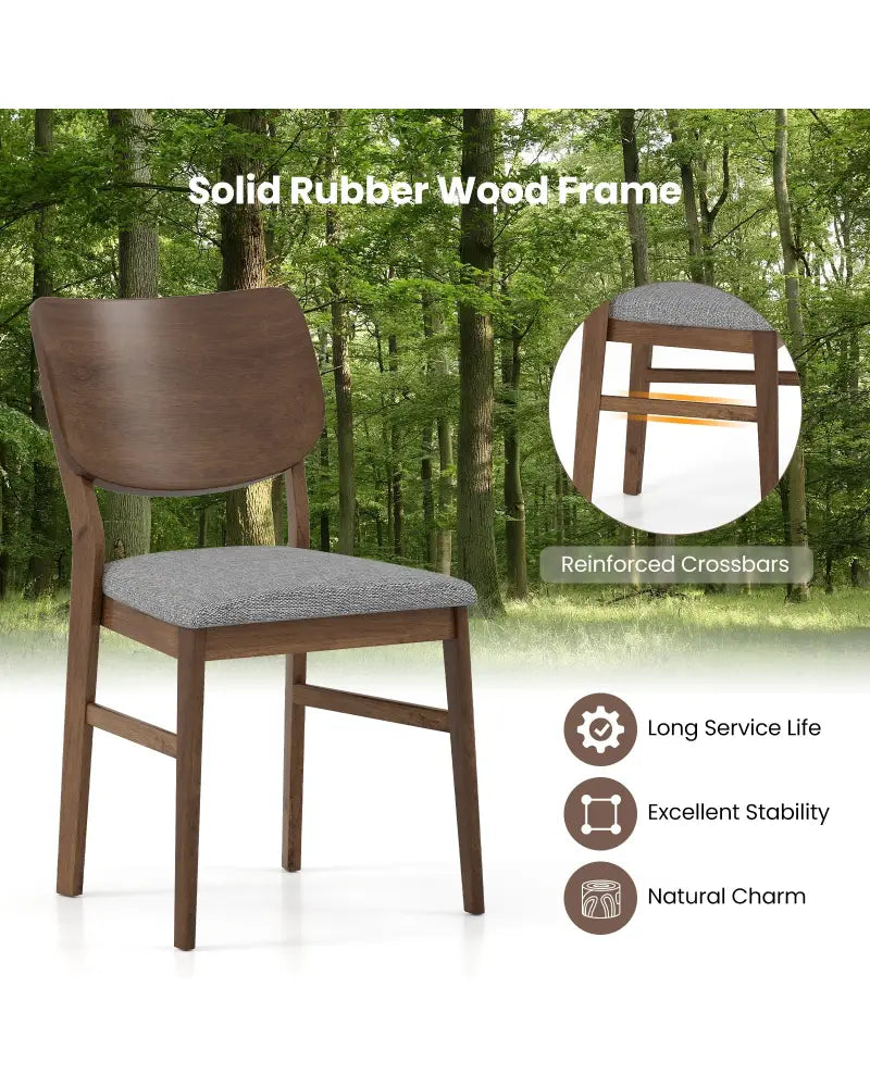 Farmhouse Upholstered Kitchen Chairs Set of 2 with Rubber Wood Frame-Gray - Gray - Dining Chairs