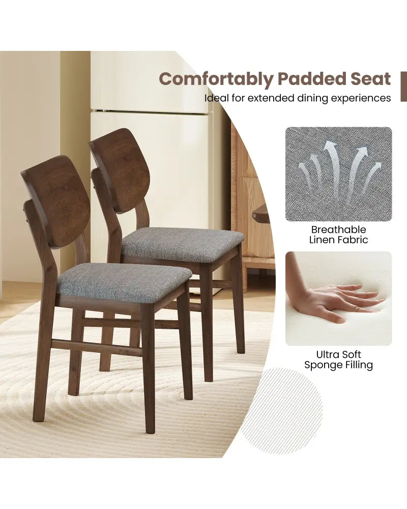 Farmhouse Upholstered Kitchen Chairs Set of 2 with Rubber Wood Frame-Gray - Gray - Dining Chairs