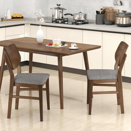 Farmhouse Upholstered Kitchen Chairs Set of 2 with Rubber Wood Frame-Gray - Gray - Dining Chairs