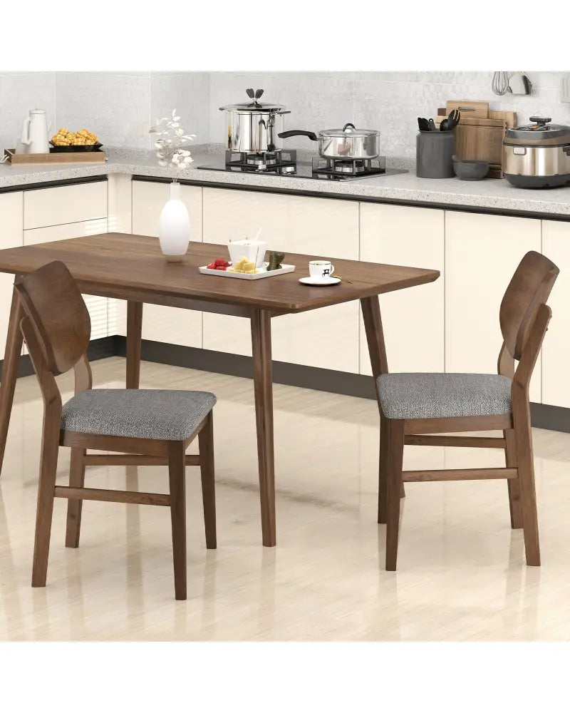Farmhouse Upholstered Kitchen Chairs Set of 2 with Rubber Wood Frame-Gray - Gray - Dining Chairs