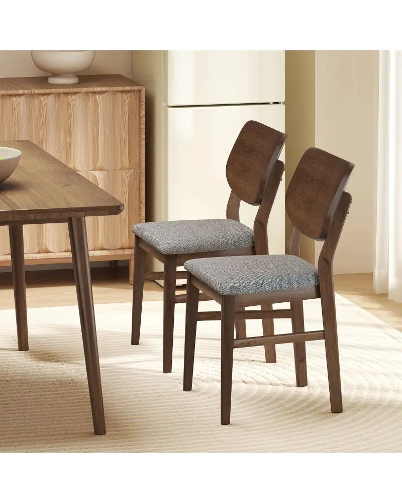 Farmhouse Upholstered Kitchen Chairs Set of 2 with Rubber Wood Frame-Gray - Gray - Dining Chairs