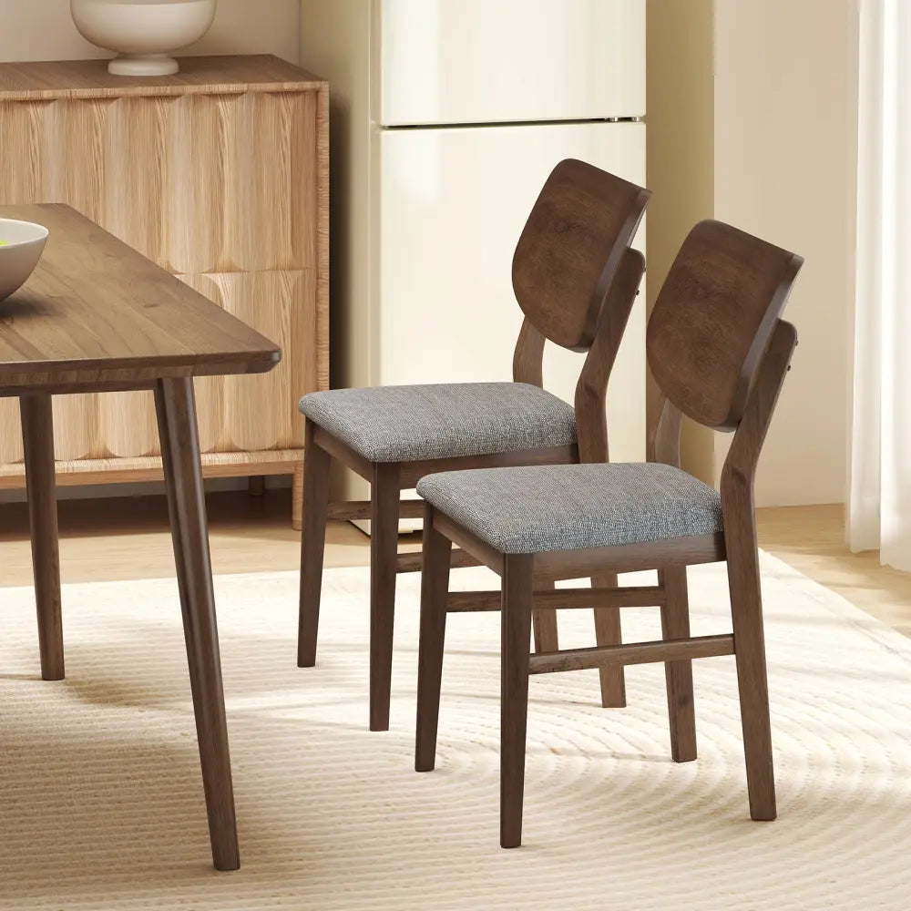 Farmhouse Upholstered Kitchen Chairs Set of 2 with Rubber Wood Frame-Gray - Gray - Dining Chairs
