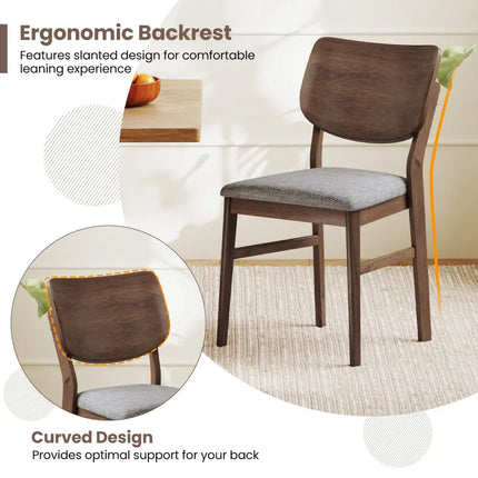 Farmhouse Upholstered Kitchen Chairs Set of 2 with Rubber Wood Frame-Gray - Gray - Dining Chairs