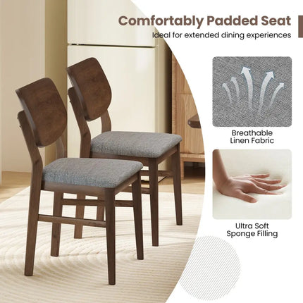 Farmhouse Upholstered Kitchen Chairs Set of 2 with Rubber Wood Frame-Gray - Gray - Dining Chairs