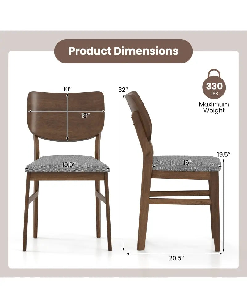 Farmhouse Upholstered Kitchen Chairs Set of 2 with Rubber Wood Frame-Gray - Gray - Dining Chairs