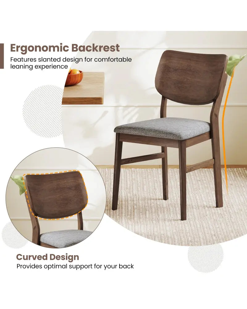 Farmhouse Upholstered Kitchen Chairs Set of 2 with Rubber Wood Frame-Gray - Gray - Dining Chairs