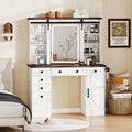 Farmhouse Vanity Desk with Barn-Style Sliding Mirror and 3 Lighting Modes-White - White - Makeup Vanities