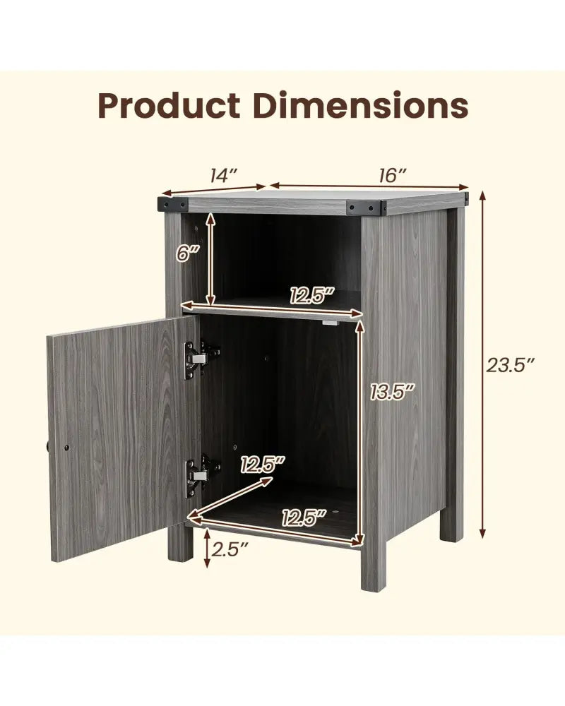 Farmhouse Wooden Nightstand with Barn Door and Storage Cabinet-2Pack - Nightstands