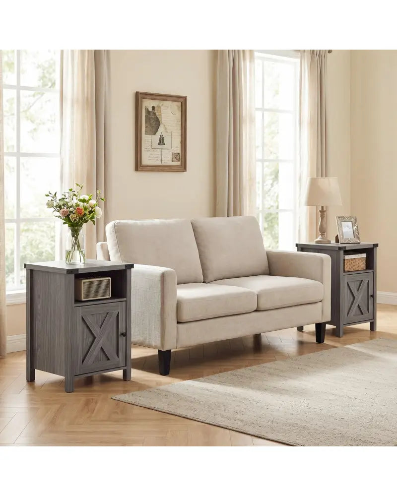 Farmhouse Wooden Nightstand with Barn Door and Storage Cabinet-2Pack - Nightstands