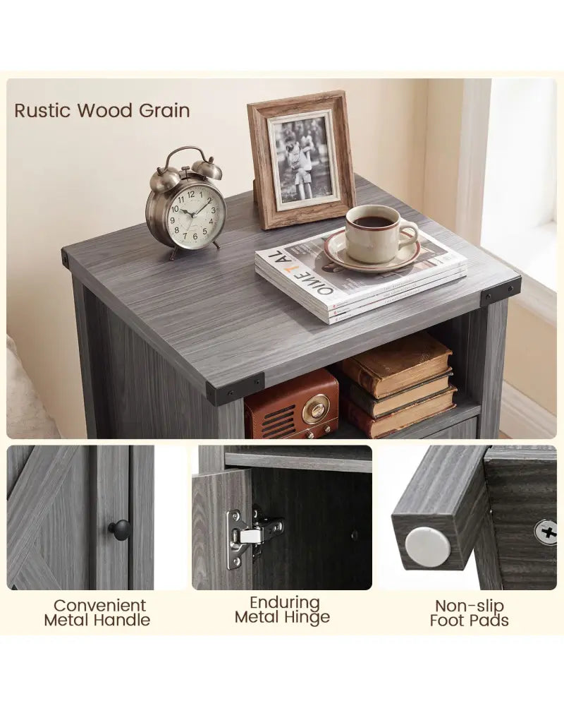 Farmhouse Wooden Nightstand with Barn Door and Storage Cabinet-2Pack - Nightstands