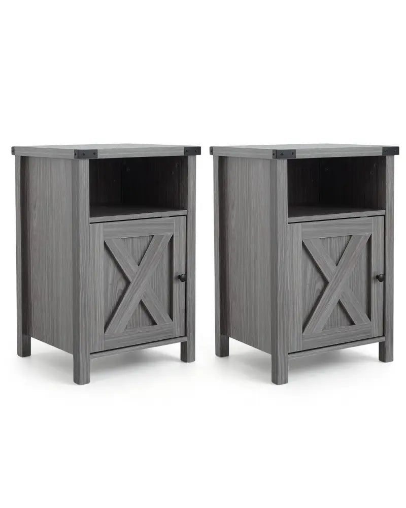 Farmhouse Wooden Nightstand with Barn Door and Storage Cabinet-2Pack - Nightstands