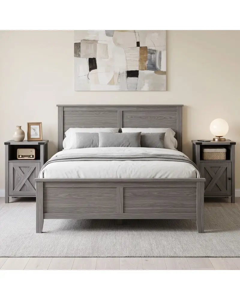 Farmhouse Wooden Nightstand with Barn Door and Storage Cabinet-2Pack - Nightstands