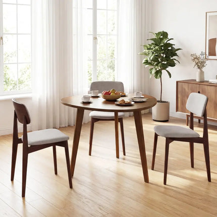 Farmhouse Wooden Round Dining Table for 4-Walnut - Walnut - Dining Tables