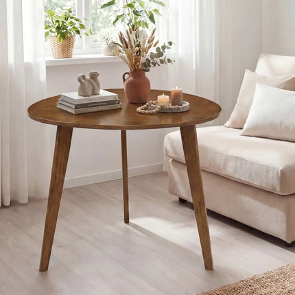 Farmhouse Wooden Round Dining Table for 4-Walnut - Walnut - Dining Tables