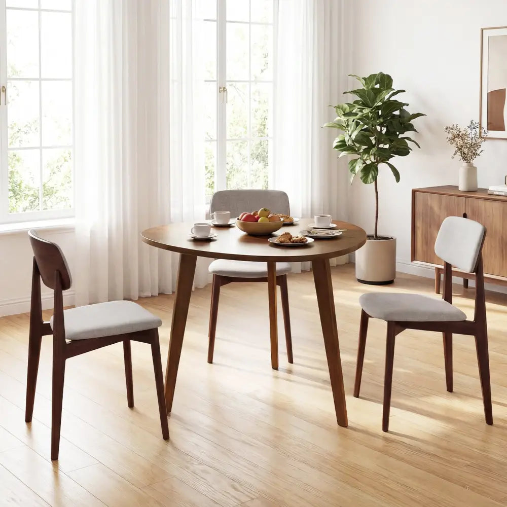 Farmhouse Wooden Round Dining Table for 4-Walnut - Walnut - Dining Tables
