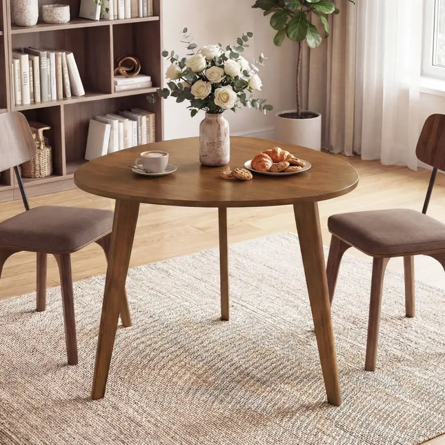 Farmhouse Wooden Round Dining Table for 4-Walnut - Walnut - Dining Tables