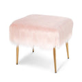 Faux Fur Vanity Stool with Golden Metal Legs for Makeup Room-Pink - Pink - Ottomans