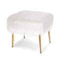 Faux Fur Vanity Stool with Golden Metal Legs for Makeup Room-White - White - Ottomans