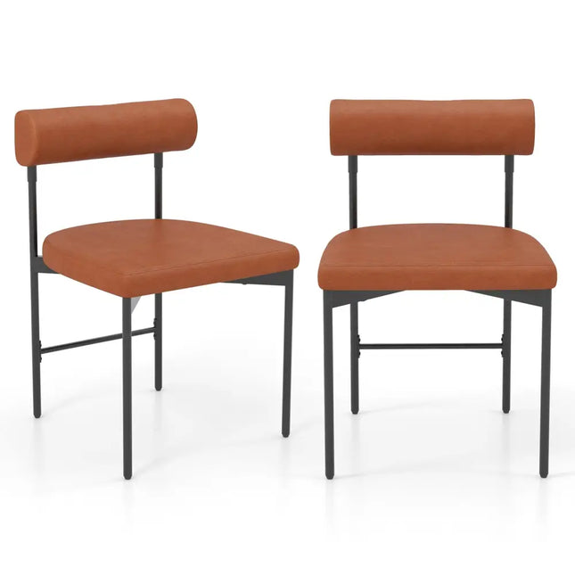 Faux Leather Upholstered Kitchen Side Chair Set of 2 with Curved and Padded Backrest-Brown - Brown - Dining Chairs