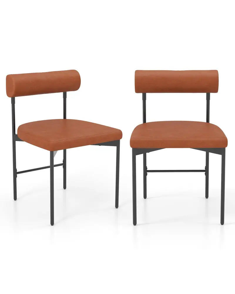 Faux Leather Upholstered Kitchen Side Chair Set of 2 with Curved and Padded Backrest-Brown - Brown - Dining Chairs