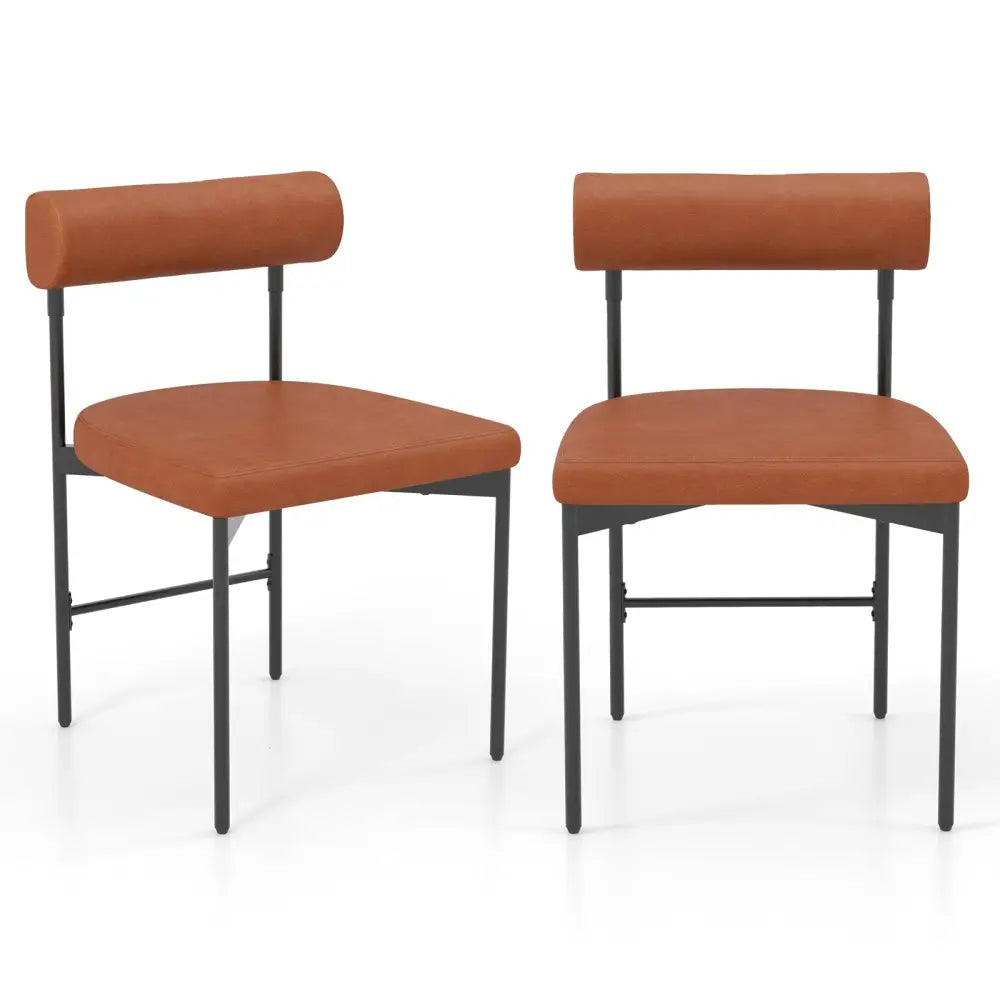 Faux Leather Upholstered Kitchen Side Chair Set of 2 with Curved and Padded Backrest-Brown - Brown - Dining Chairs