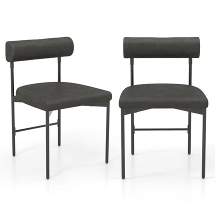 Faux Leather Upholstered Kitchen Side Chair Set of 2 with Curved and Padded Backrest-Gray - Gray - Dining Chairs