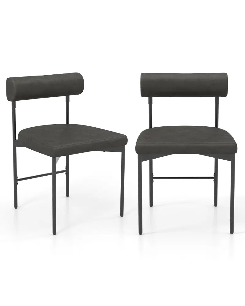 Faux Leather Upholstered Kitchen Side Chair Set of 2 with Curved and Padded Backrest-Gray - Gray - Dining Chairs