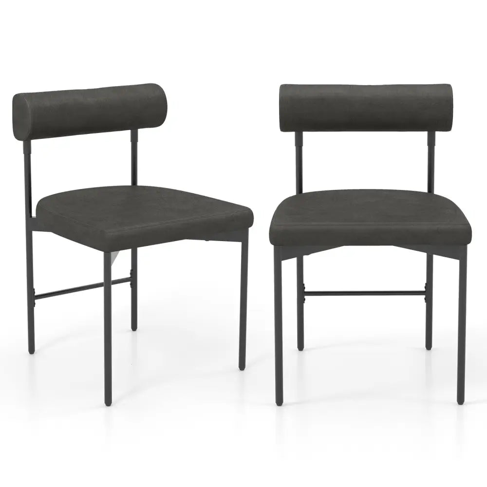 Faux Leather Upholstered Kitchen Side Chair Set of 2 with Curved and Padded Backrest-Gray - Gray - Dining Chairs