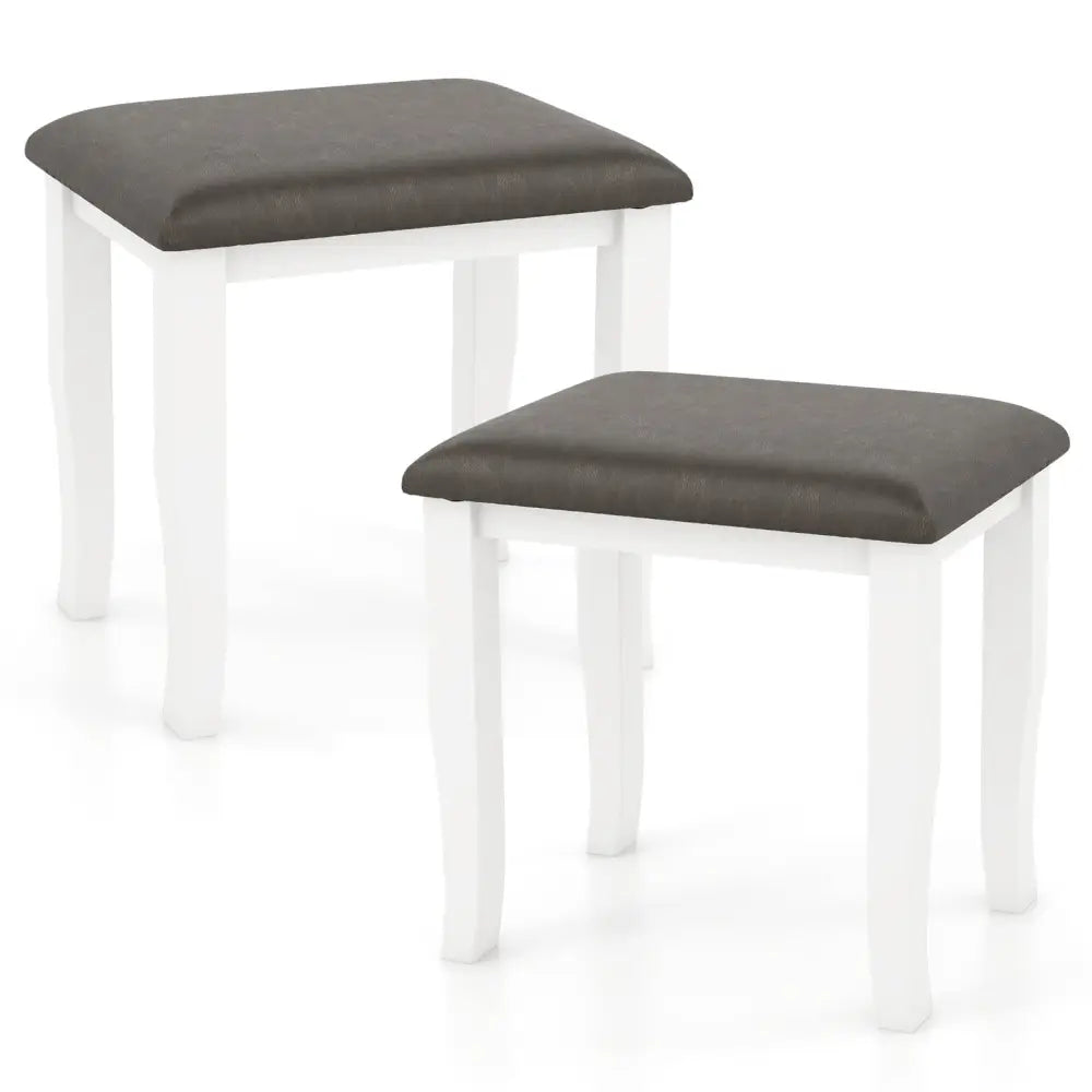 Faux Leather Vanity Stool Chair Set of 2 for Makeup Room and Living Room-Gray and White - Gray & White - Ottomans