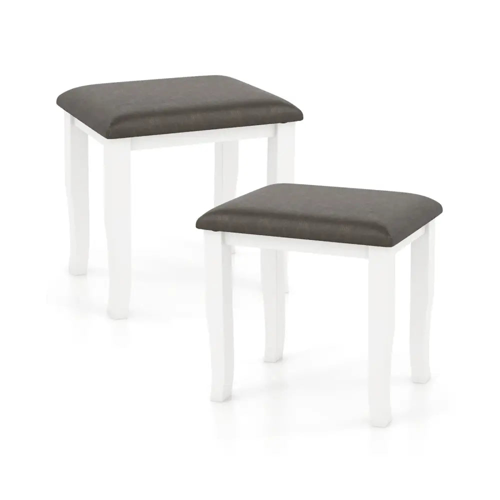 Faux Leather Vanity Stool Chair Set of 2 for Makeup Room and Living Room-Gray and White - Gray & White - Ottomans