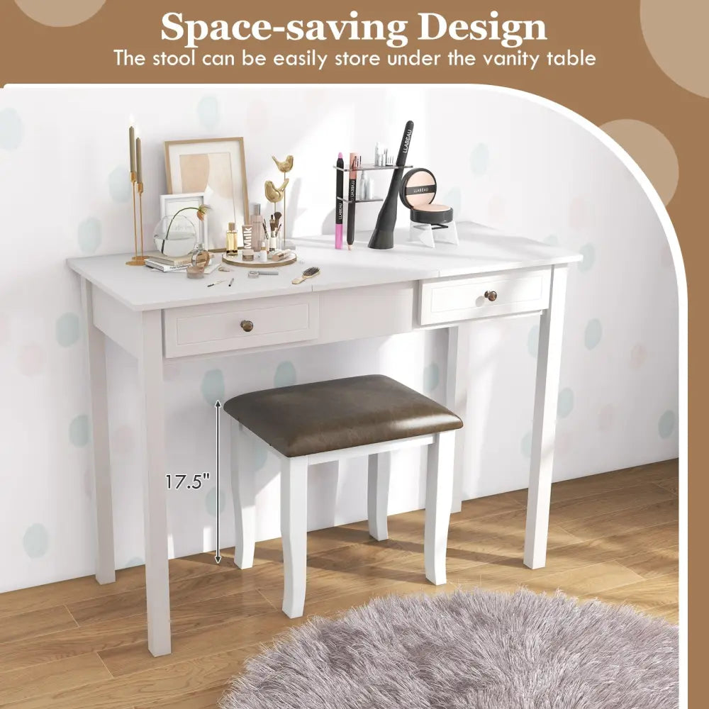 Faux Leather Vanity Stool Chair Set of 2 for Makeup Room and Living Room-Gray and White - Gray & White - Ottomans