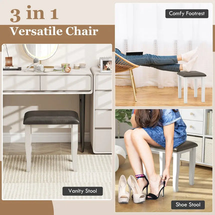 Faux Leather Vanity Stool Chair Set of 2 for Makeup Room and Living Room-Gray and White - Gray & White - Ottomans