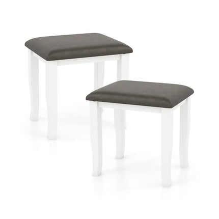 Faux Leather Vanity Stool Chair Set of 2 for Makeup Room and Living Room-Gray and White - Gray & White - Ottomans