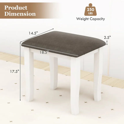 Faux Leather Vanity Stool Chair Set of 2 for Makeup Room and Living Room-Gray and White - Gray & White - Ottomans