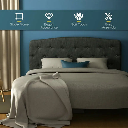 Faux Linen Headboard with Adjustable Heights-Dark Gray - Dark Gray - Headboards