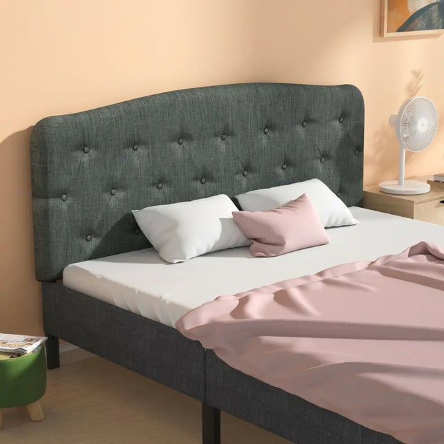 Faux Linen Headboard with Adjustable Heights-Dark Gray - Dark Gray - Headboards