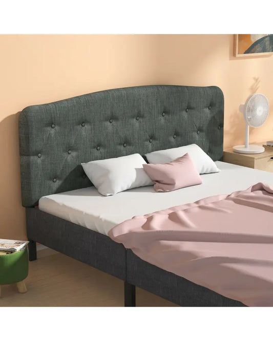 Faux Linen Headboard with Adjustable Heights-Dark Gray - Dark Gray - Headboards