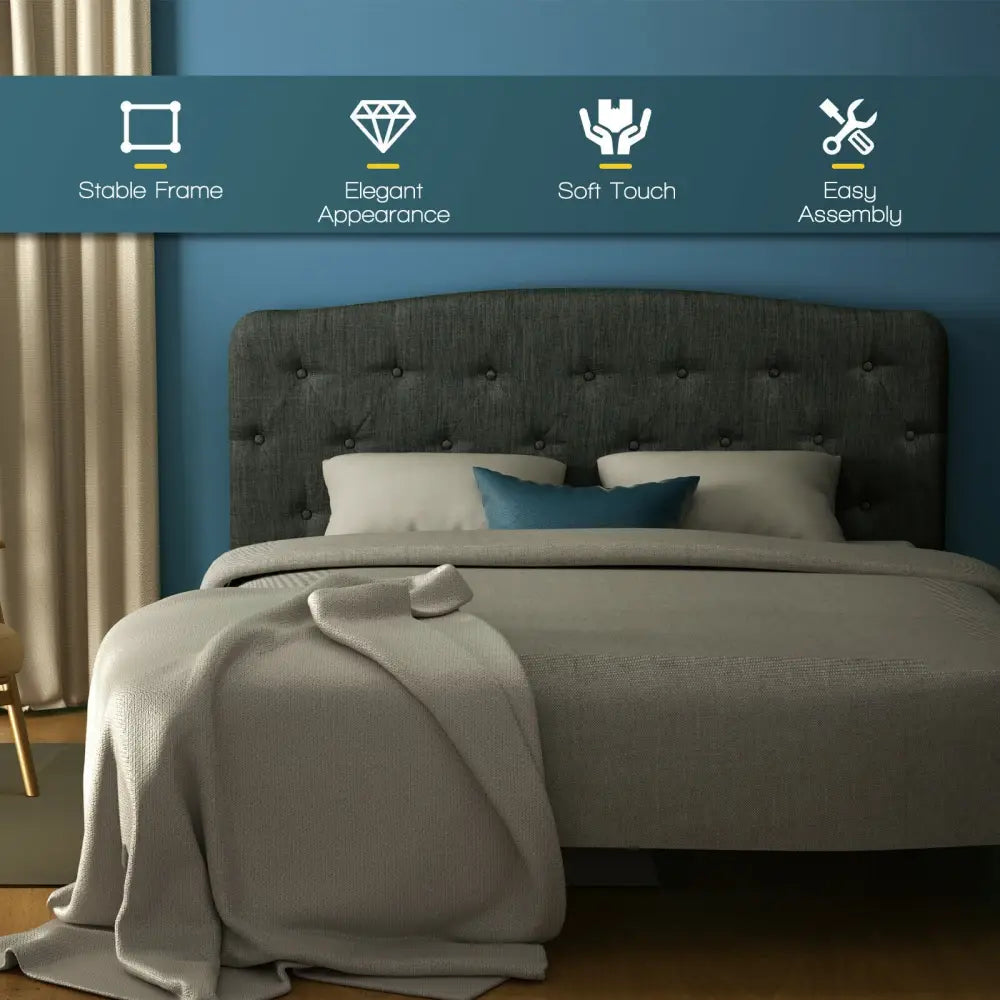 Faux Linen Headboard with Adjustable Heights-Dark Gray - Dark Gray - Headboards