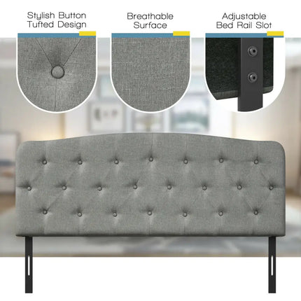 Faux Linen Headboard with Adjustable Heights-Light Gray - Light Gray - Headboards