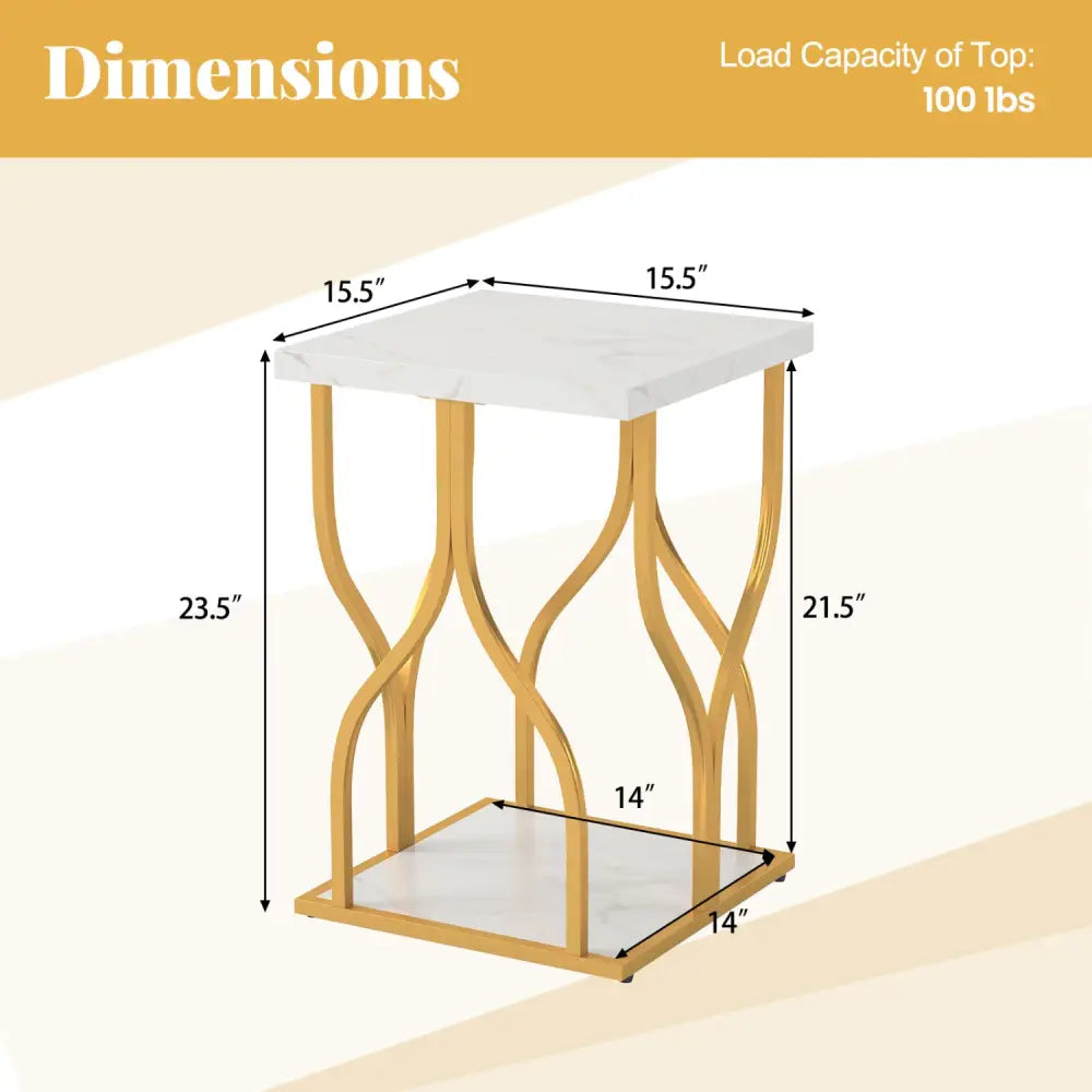 Faux Marble Bedside Night Stand with Petal-Inspired Metal Frame-White - White - Nightstands